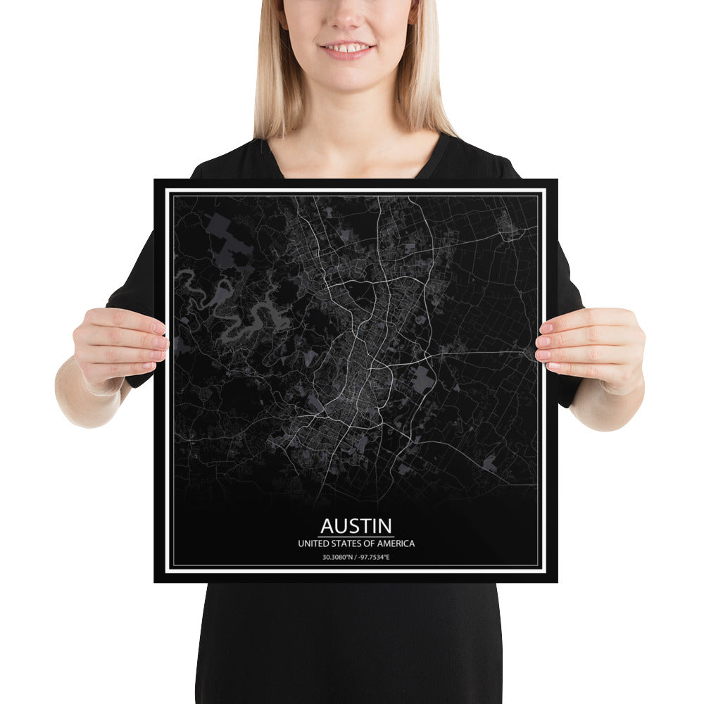 Austin Black Paper Map
