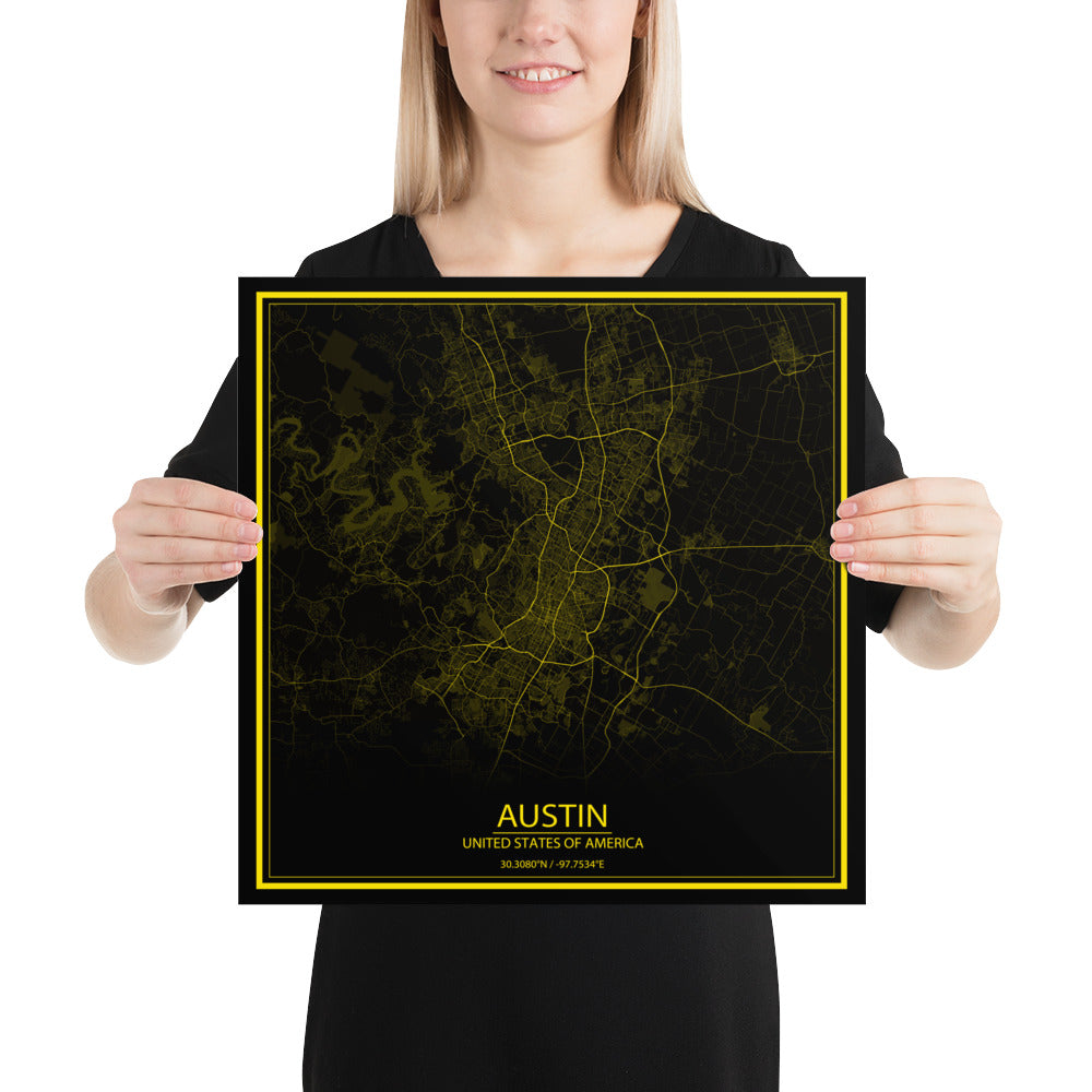 Austin Black and Yellow Paper Map