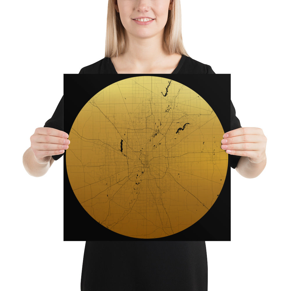 Indianapolis Gold on Black Paper Map
