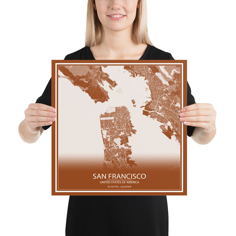 San Francisco Brown and White Paper Map