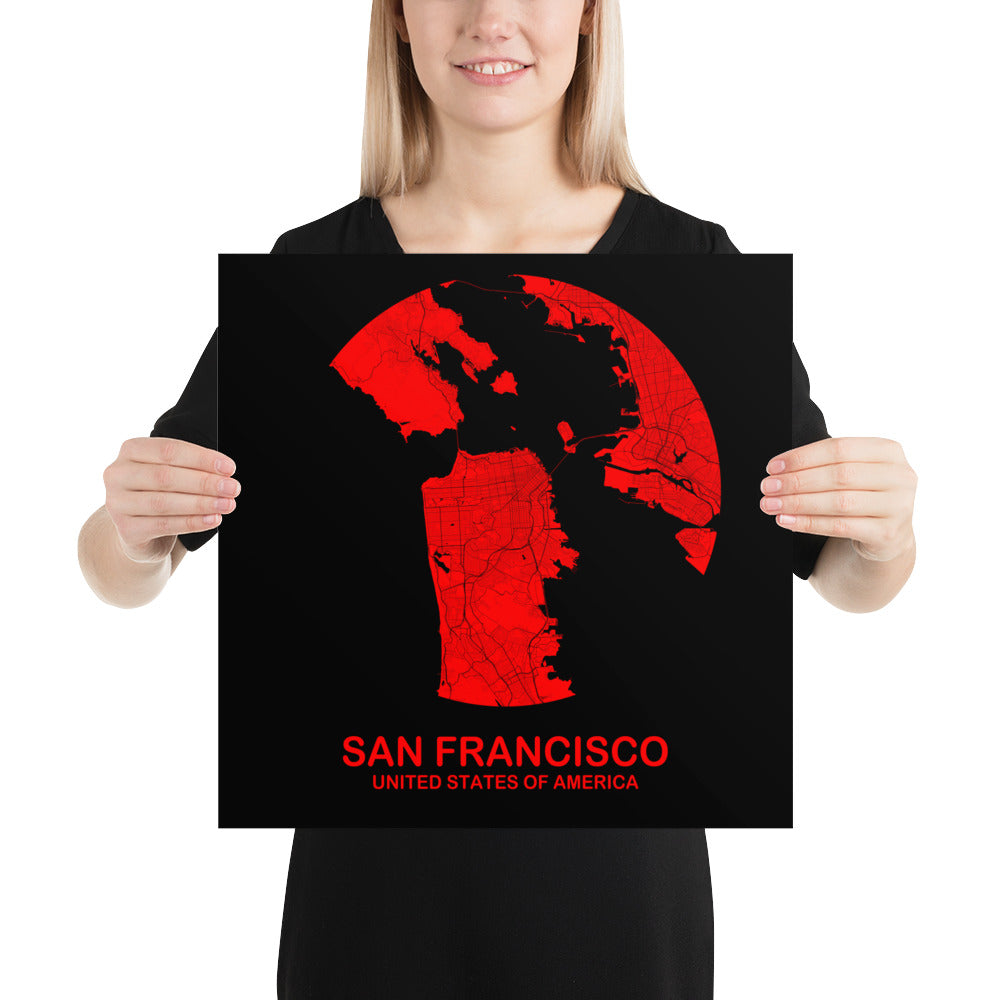 San Francisco Circular Red Paper Map
