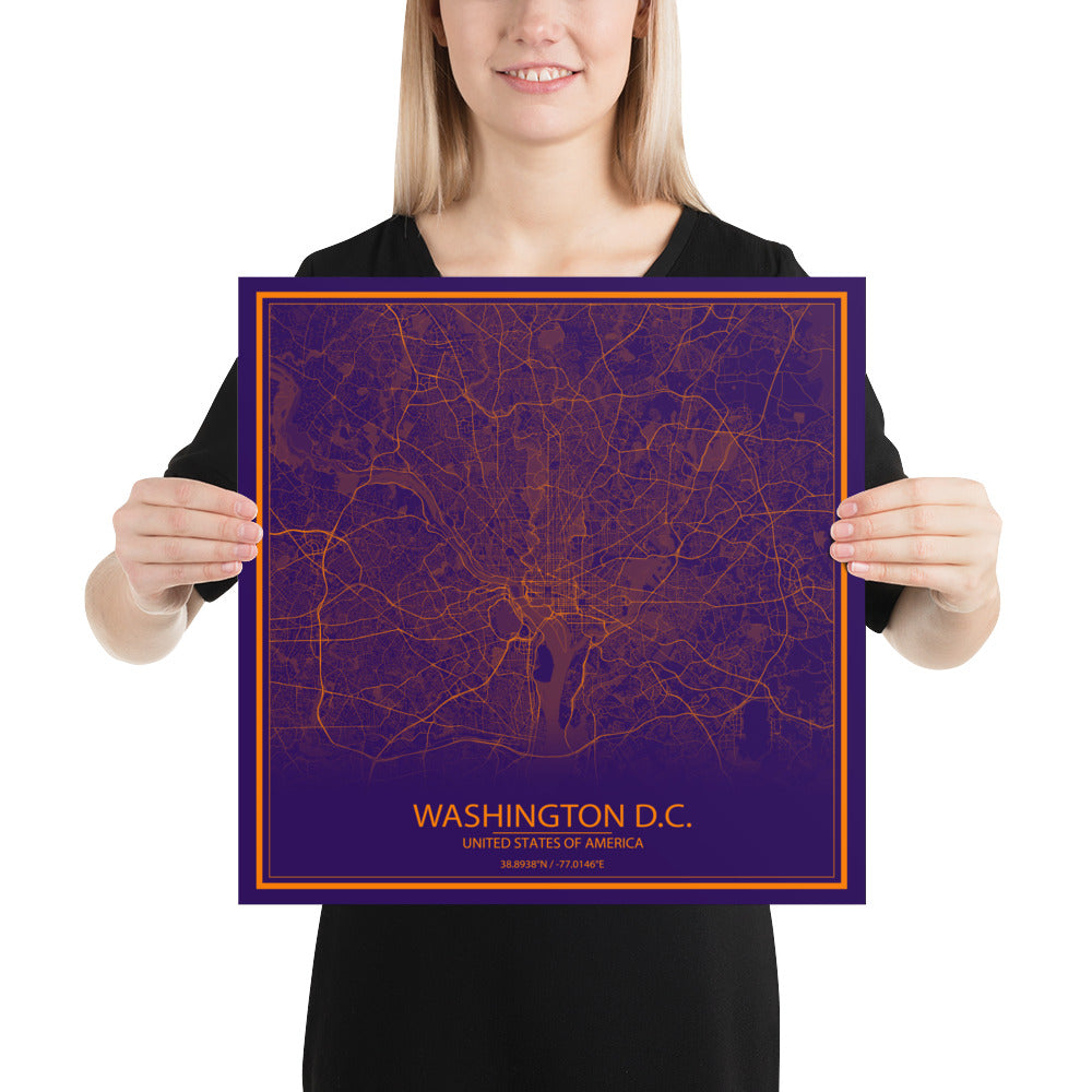Washington, D.C. Purple and Orange Paper Map
