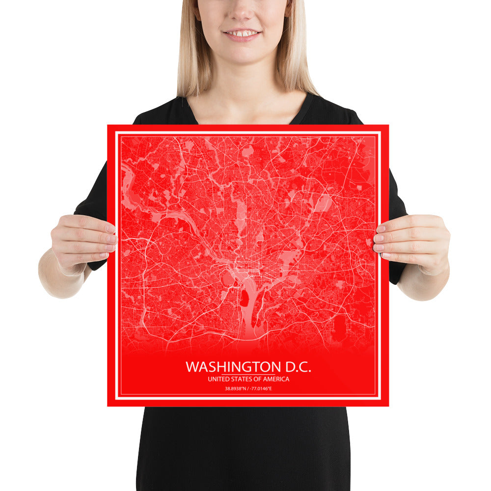 Washington, D.C. Red and White Paper Map