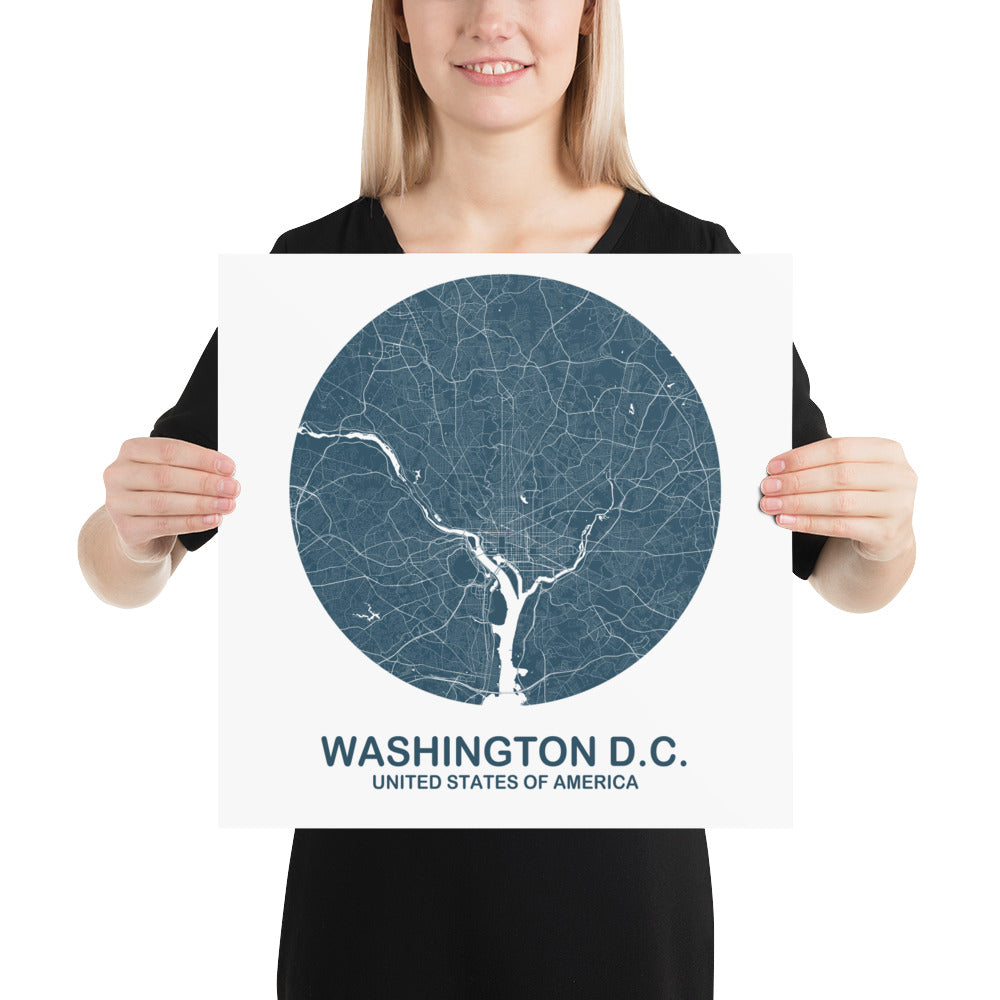 Washington, D.C. Circular Blue Paper Map