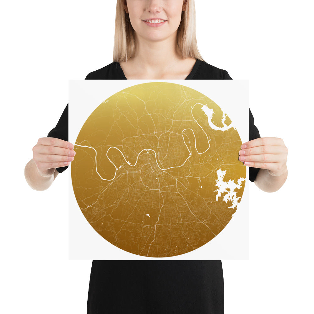 Nashville Gold on White Paper Map