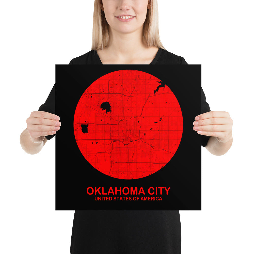 Oklahoma Circular Red on White Paper Map