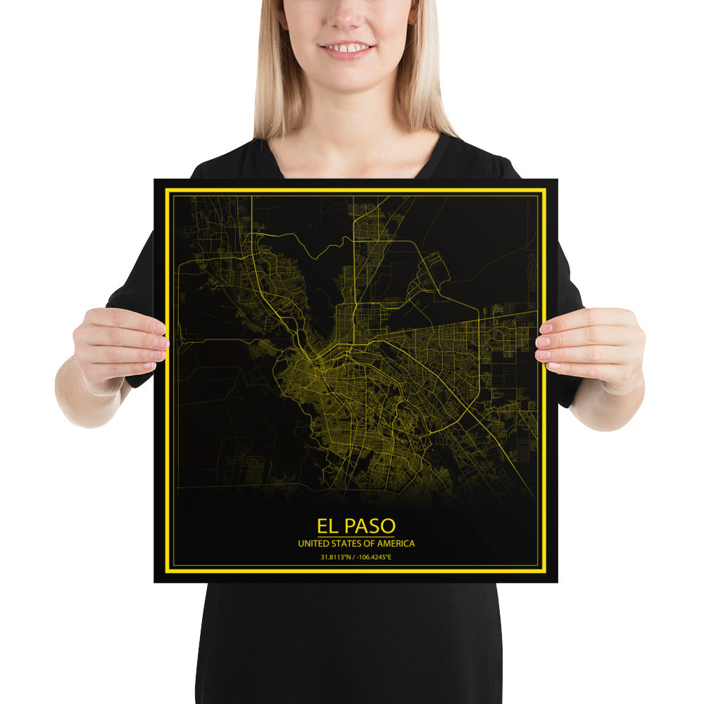 El Paso Black and Yellow Paper Map