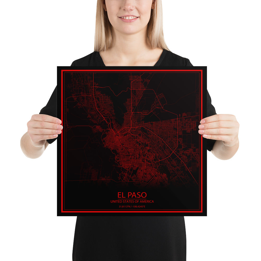 El Paso Black and Red Paper Map