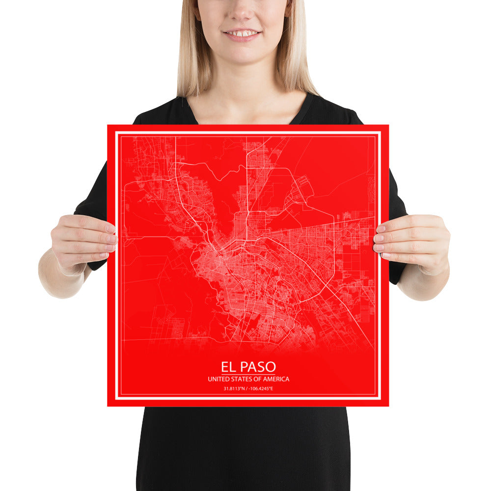 El Paso Purple and Red Paper Map