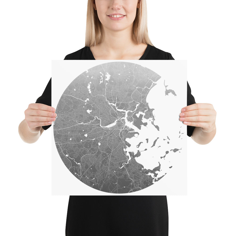 Boston Silver on White Paper Map