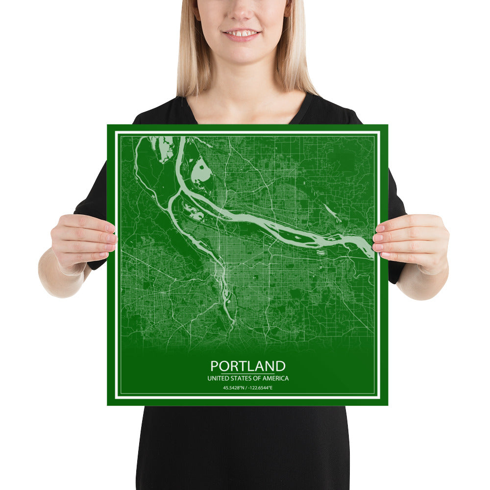 Portland Green and White Paper Map