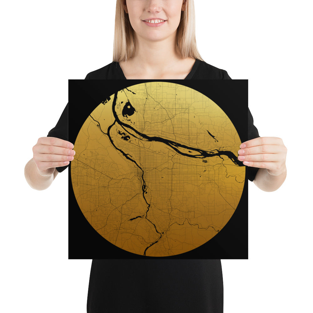 Portland Gold on Black Paper Map