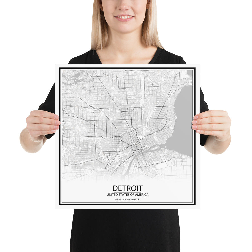 Detroit White Paper Map
