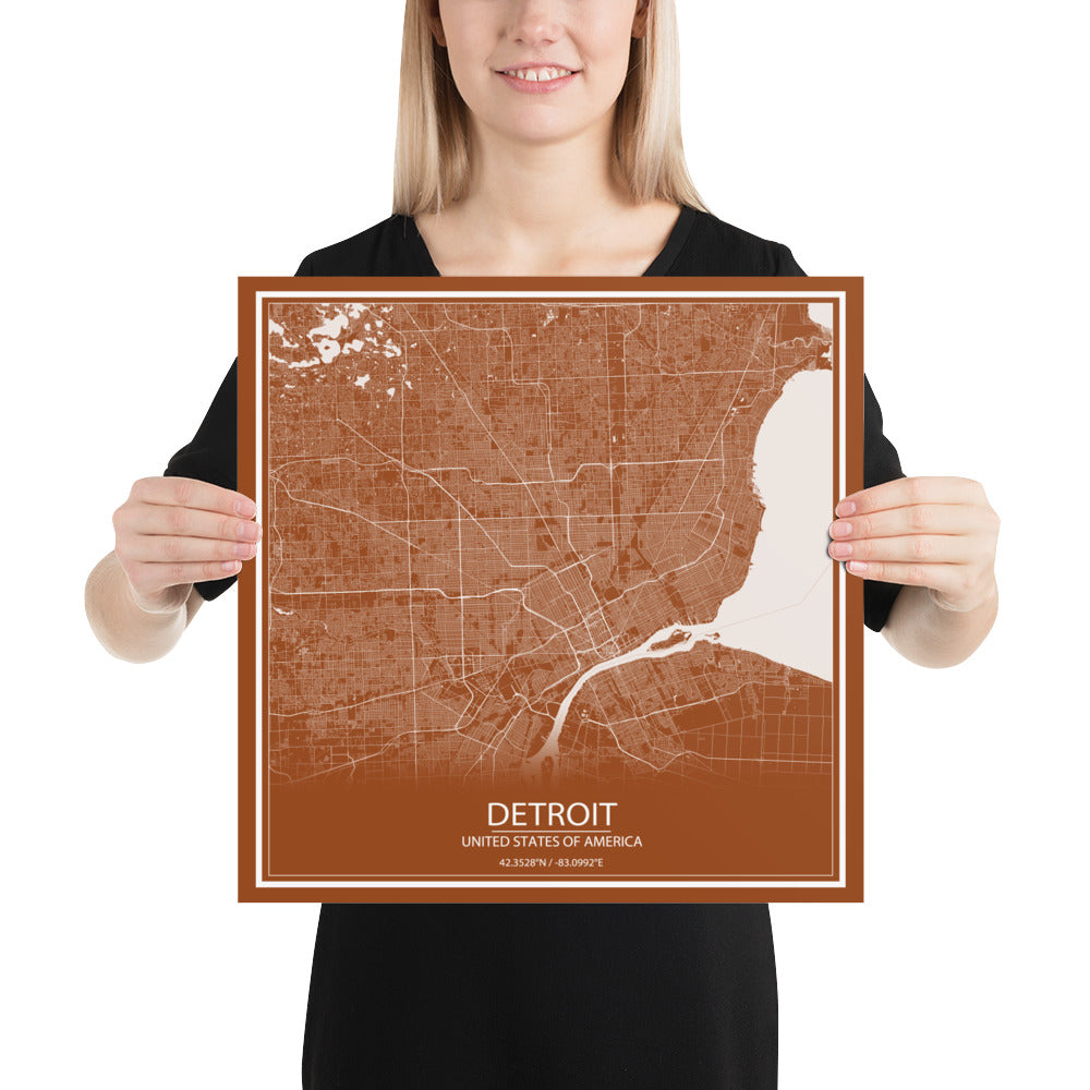 Detroit Brown and White Paper Map