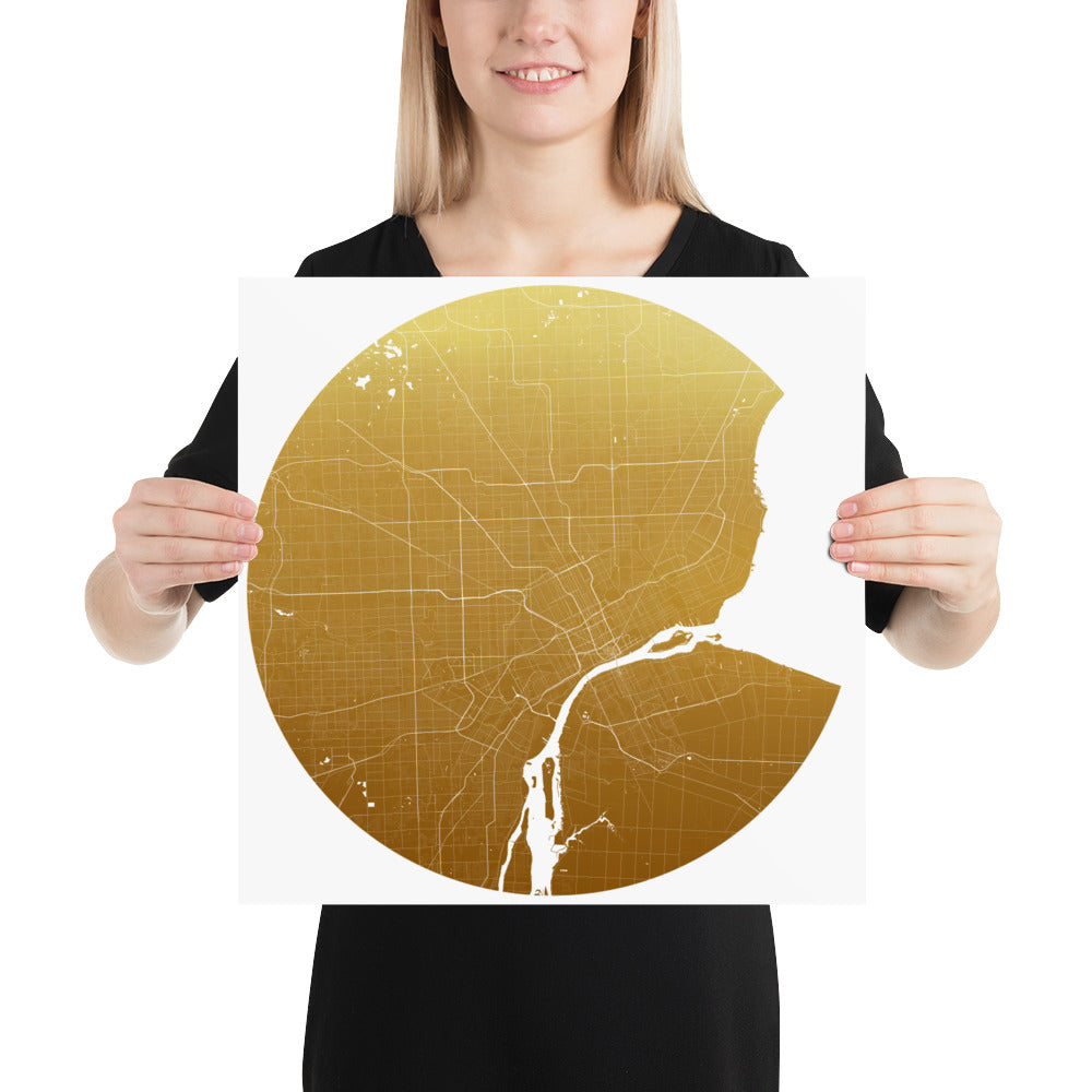 Detroit Gold on White Paper Map