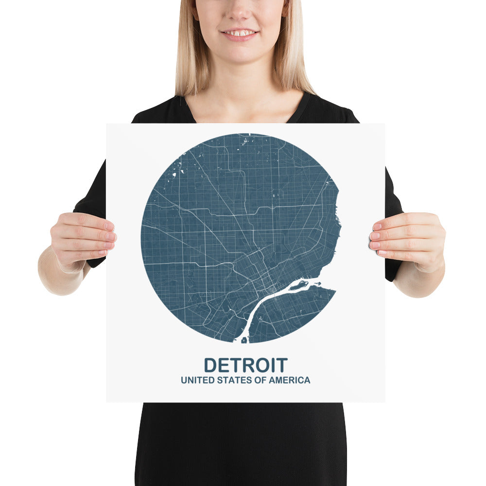 Detroit Circular Blue Paper Map