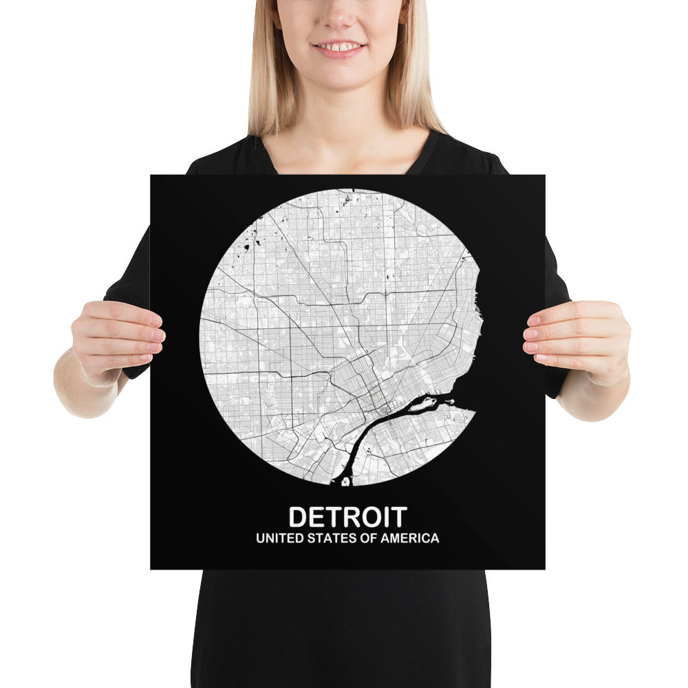 Detroit Circular White Paper Map