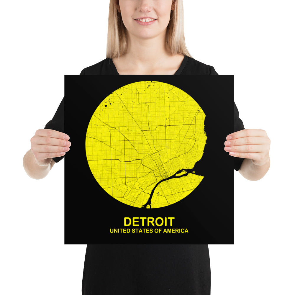 Detroit Circular Yellow Paper Map