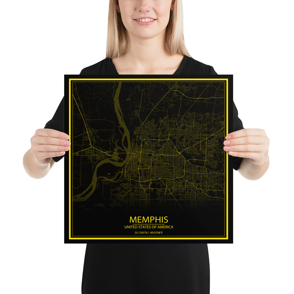 Memphis Black and Yellow Paper Map
