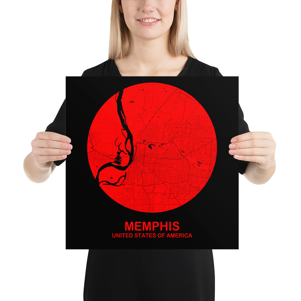 Memphis Circular Red Paper Map