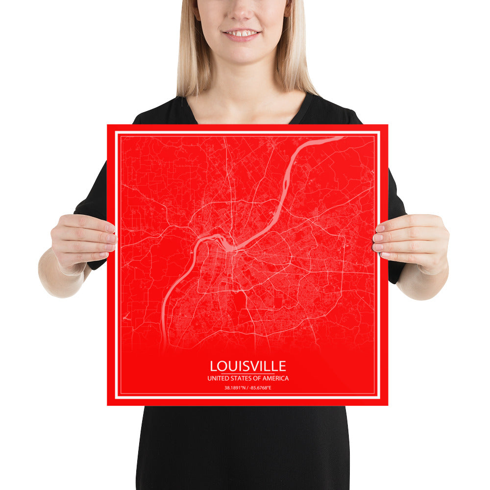 Louisville Red and White Paper Map