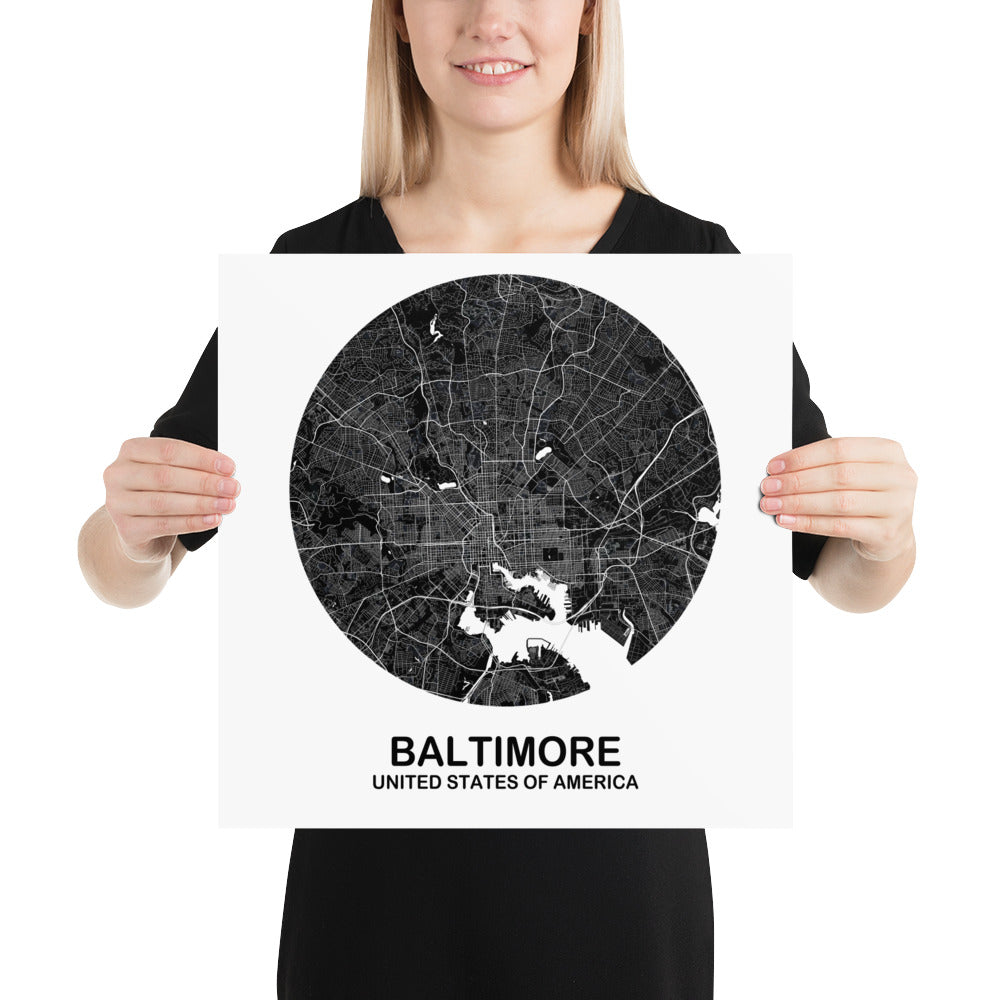 Baltimore Circular Black Paper Map