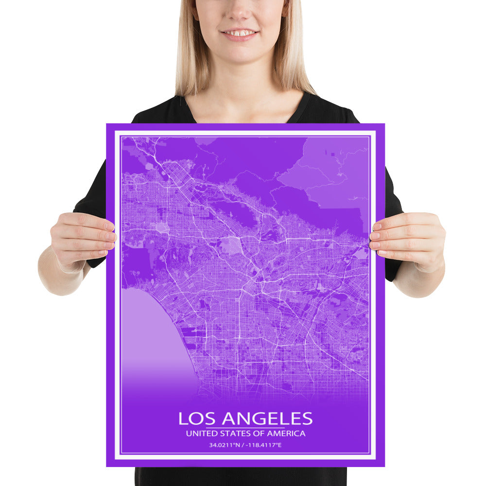 Los Angeles Purple and White Paper Map