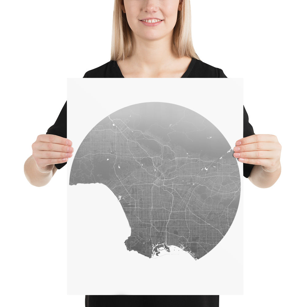 Los Angeles Silver on White Paper Map