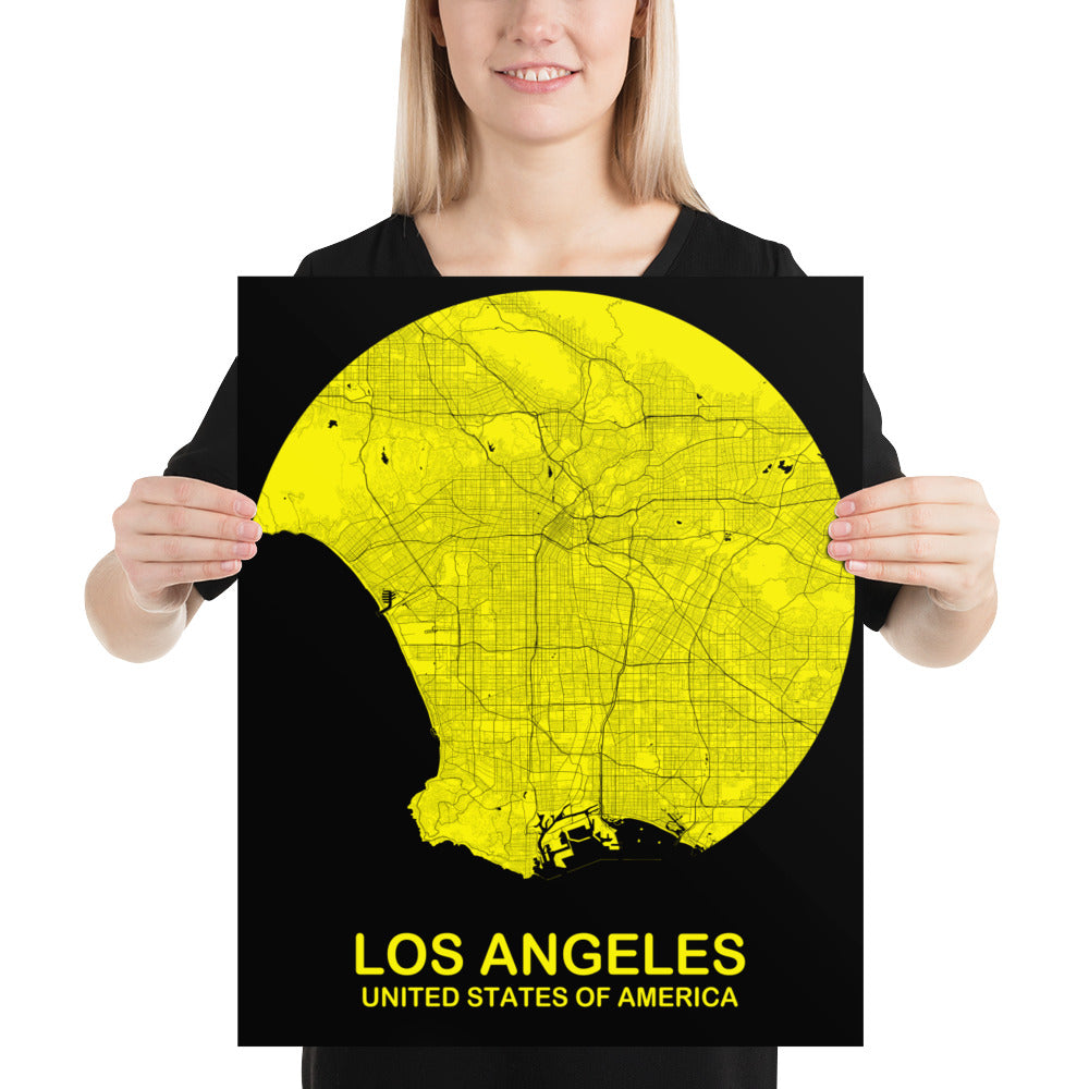 Los Angeles Circular Yellow Paper Map