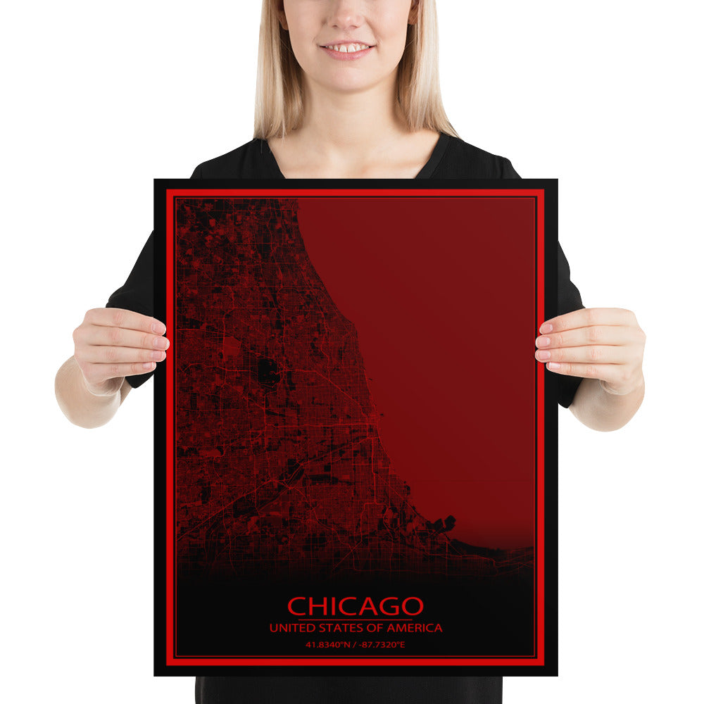 Chicago Black and Red Paper Map