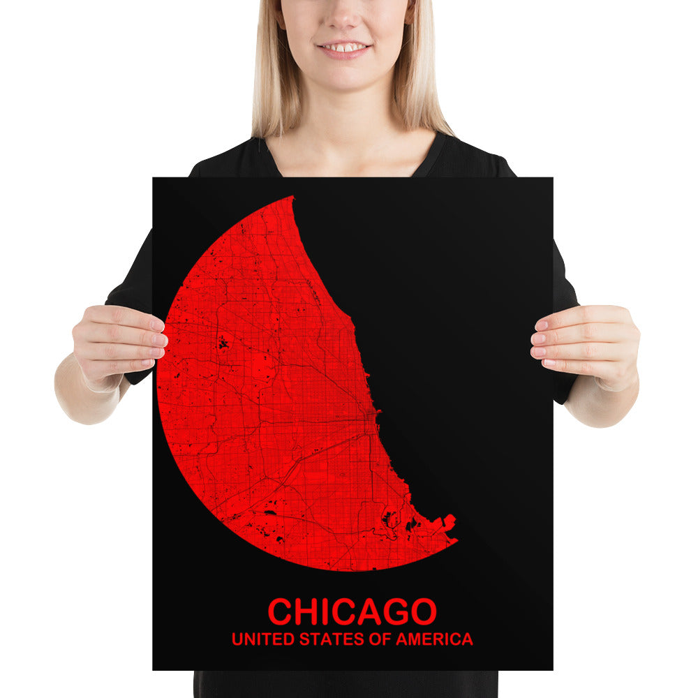 Chicago Circular Red Paper Map