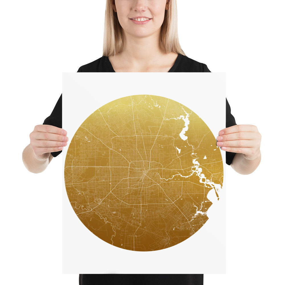Houston Gold on White Paper Map