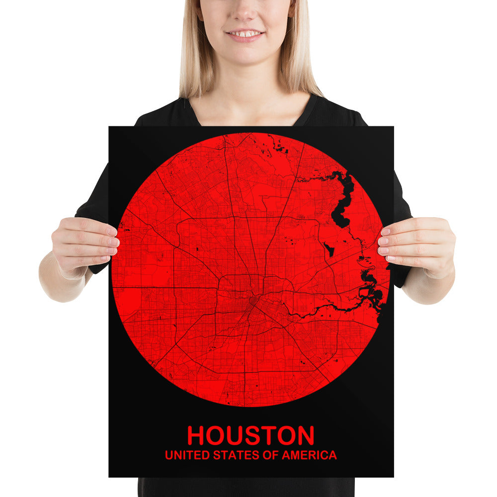Houston Circular Red Paper Map