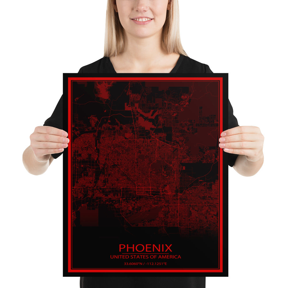 Phoenix Black and Red Paper Map