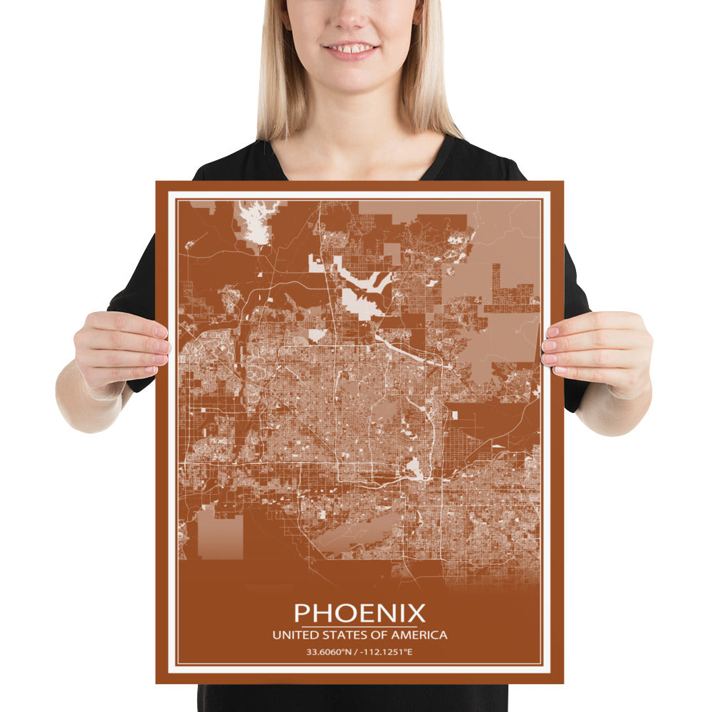 Phoenix Brown and White Paper Map