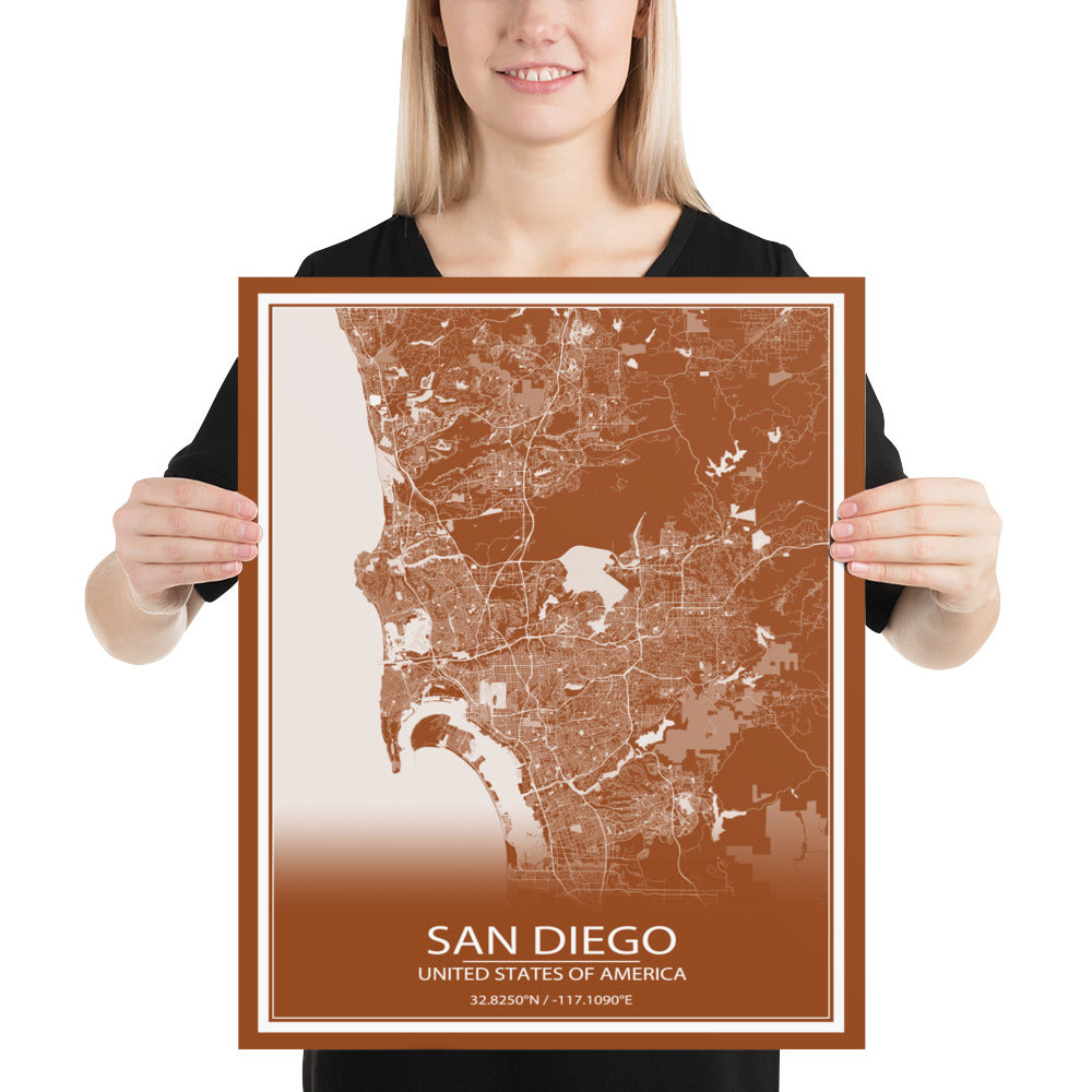 San Diego Brown and White Paper Map
