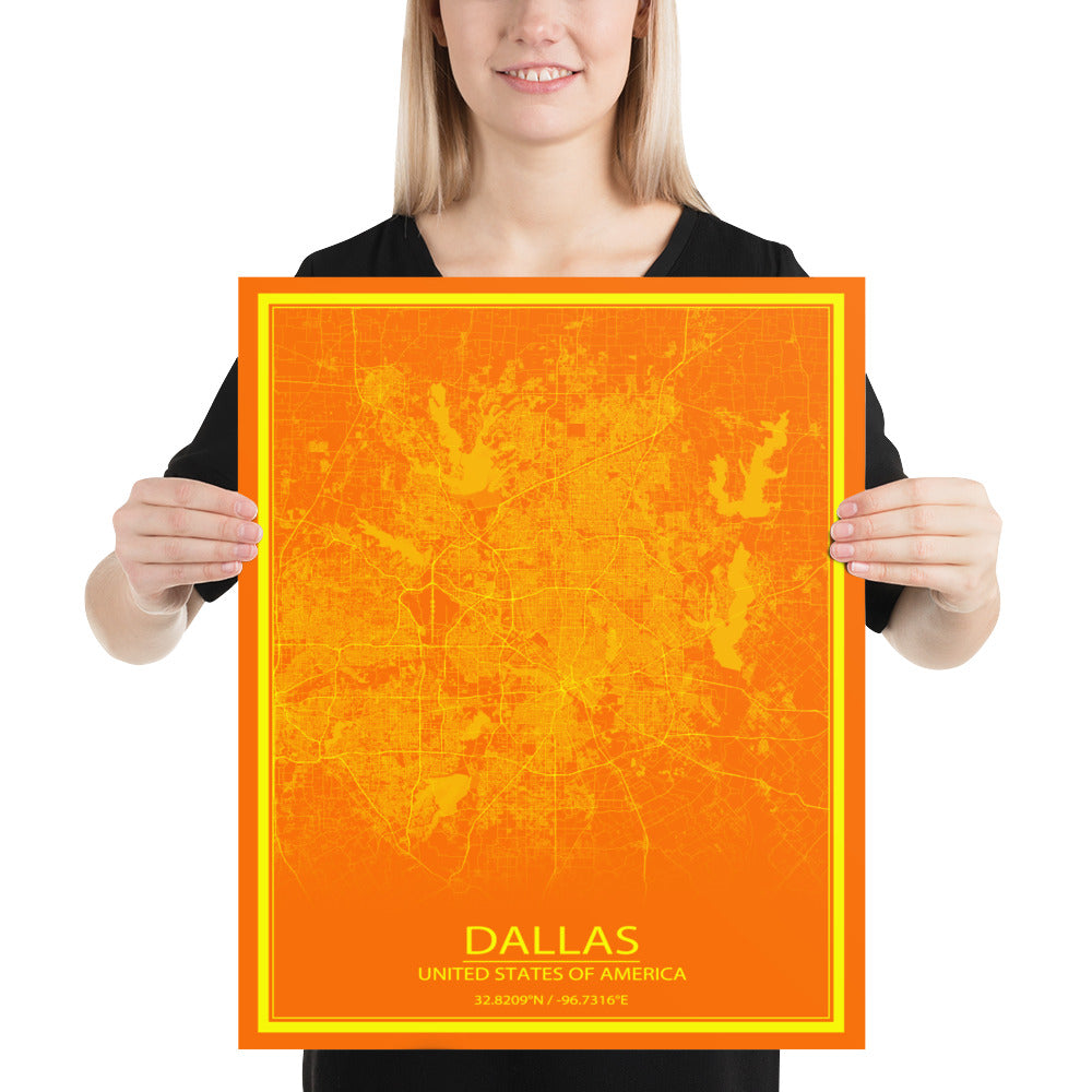 Dallas Orange and Yellow Paper Map