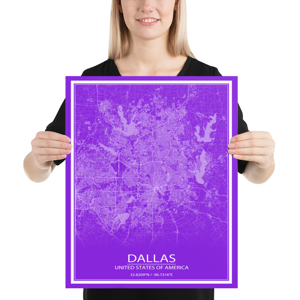 Dallas Purple and White Paper Map
