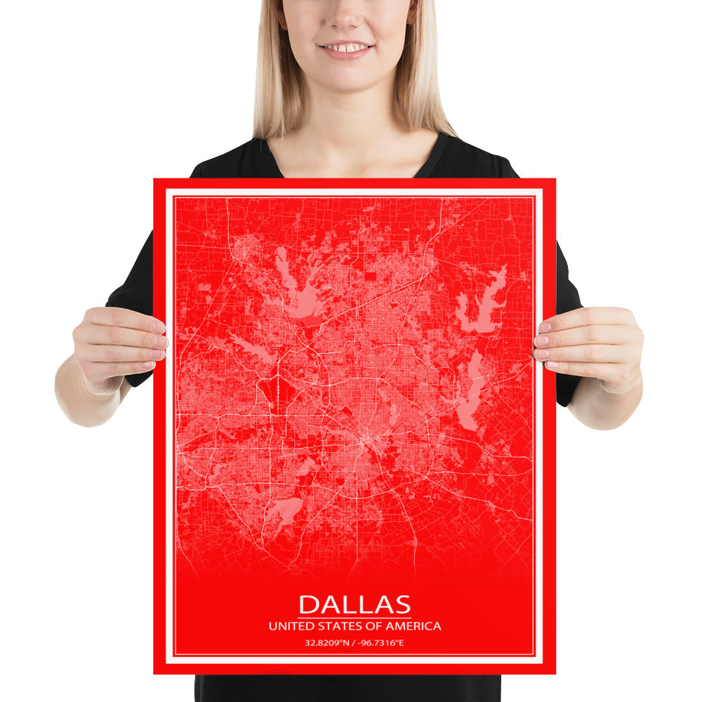 Dallas Red and White Paper Map