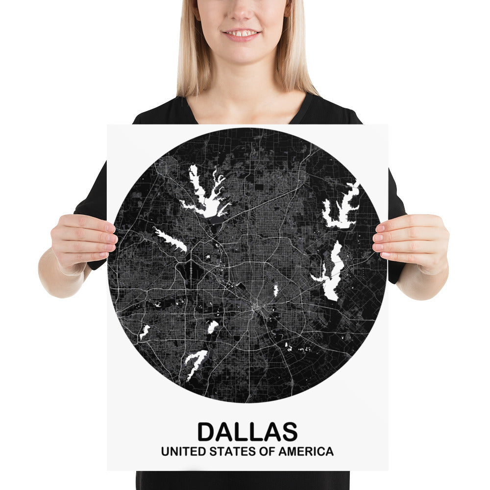 Dallas Circular Black Paper Map