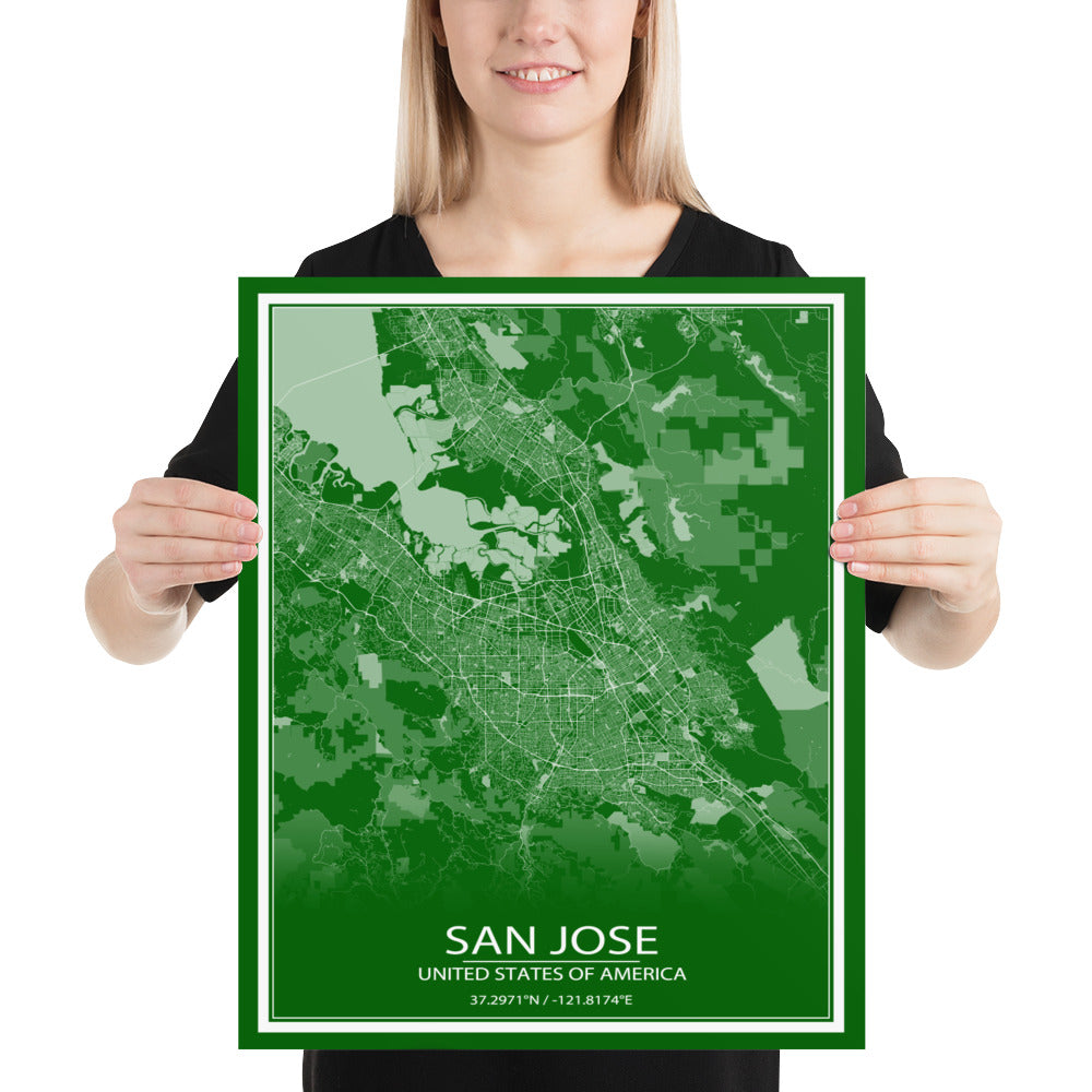 San Jose Green and White Paper Map