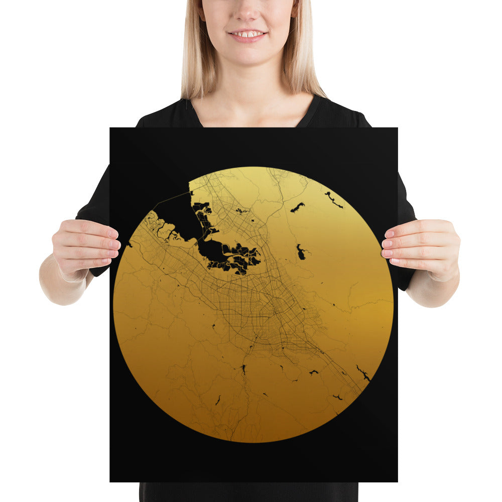 San Jose Gold on Black Paper Map