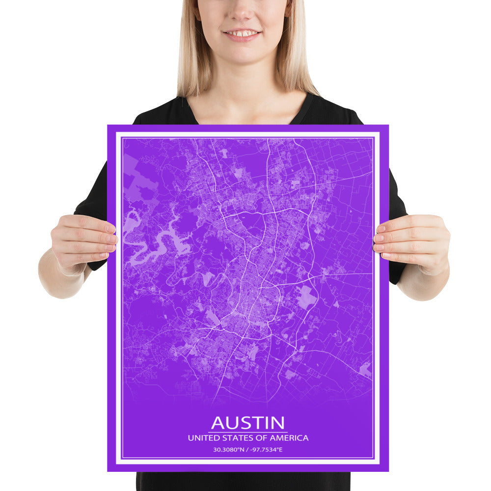 Austin Purple and White Paper Map