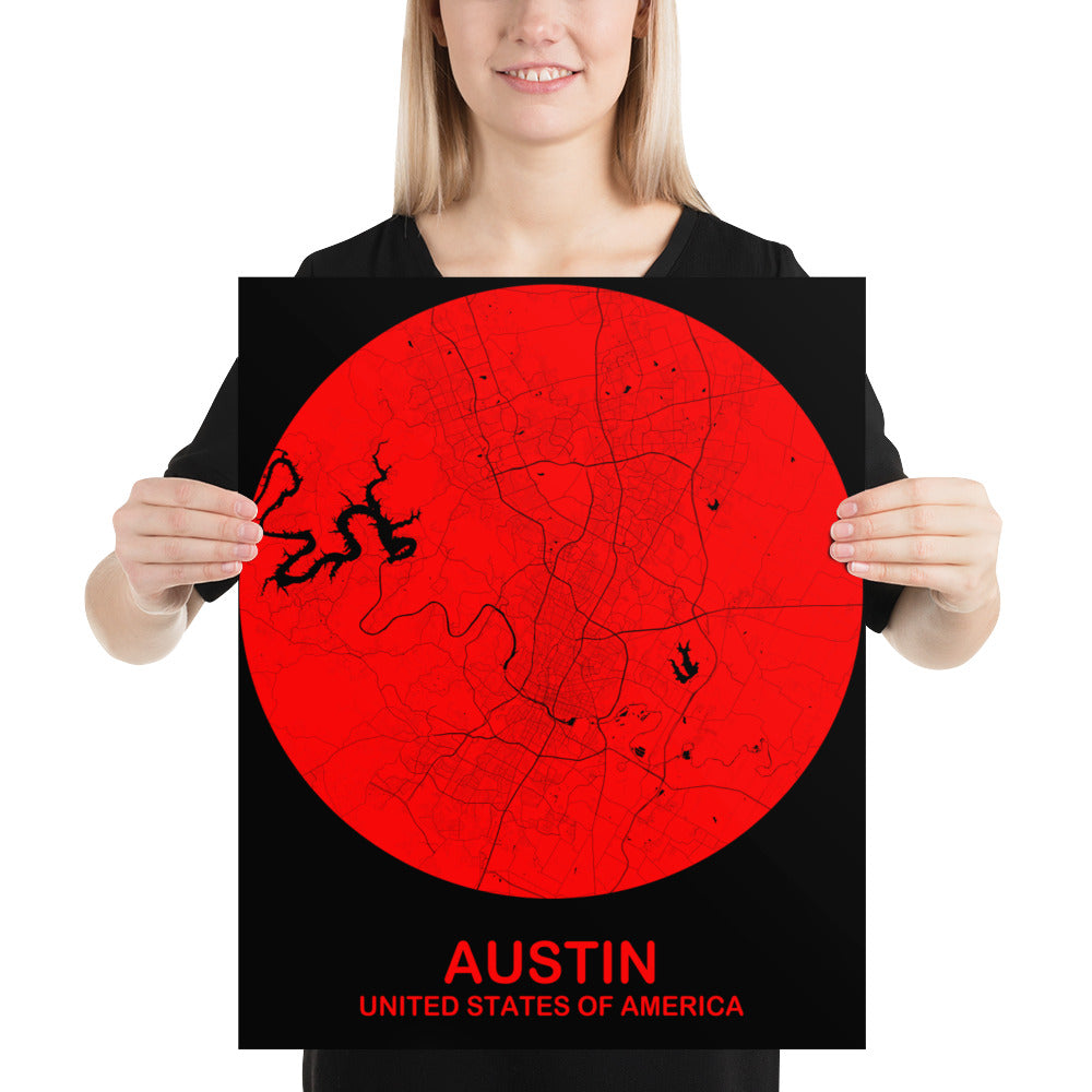 Austin Circular Red Paper Map