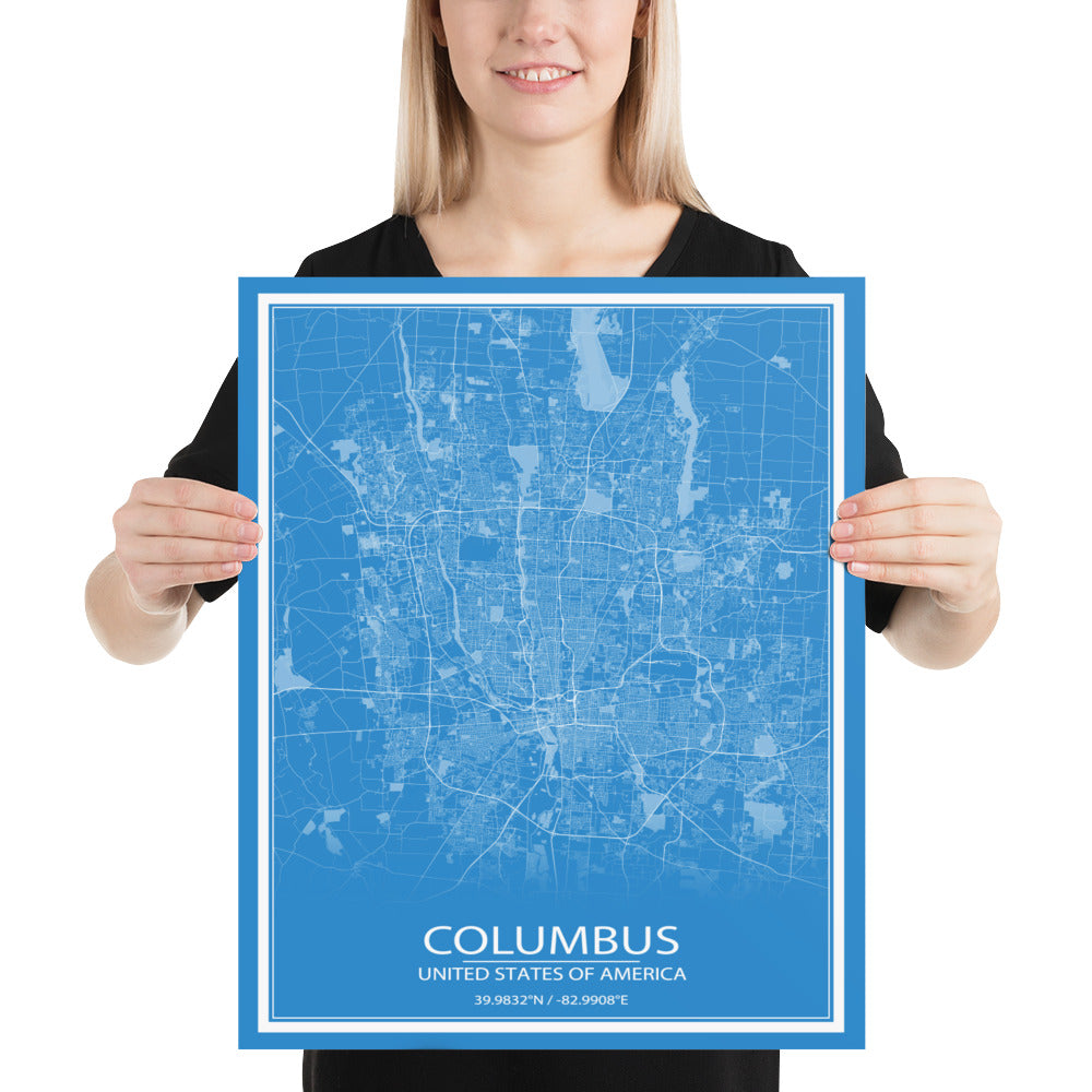 Columbus Blue and White Paper Map