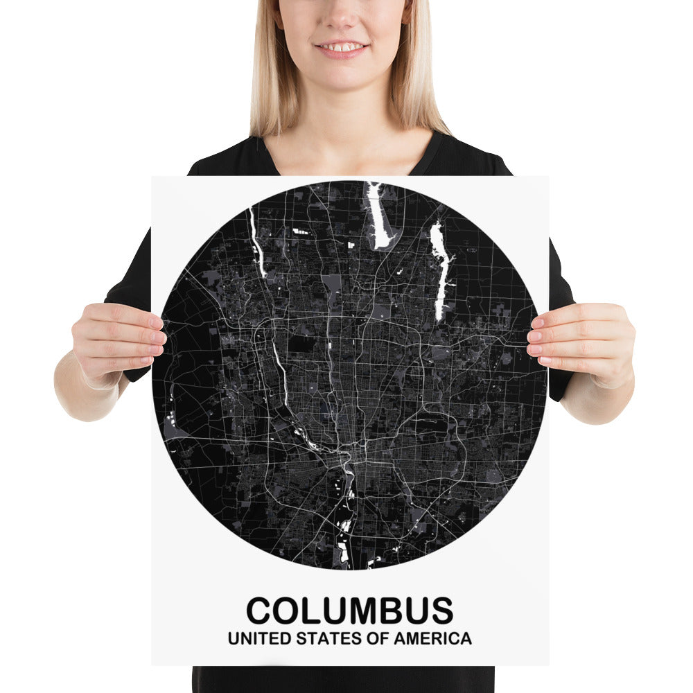 Columbus Circular Black Paper Map