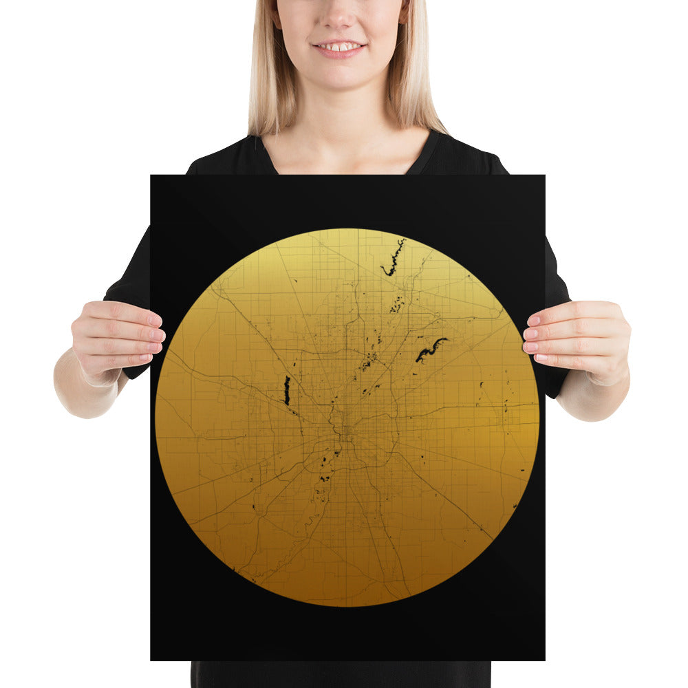 Indianapolis Gold on Black Paper Map