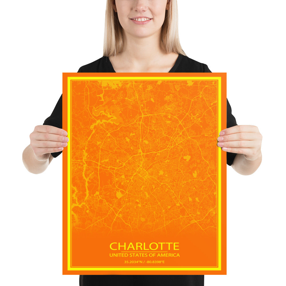 Charlotte Orange and Yellow Paper Map