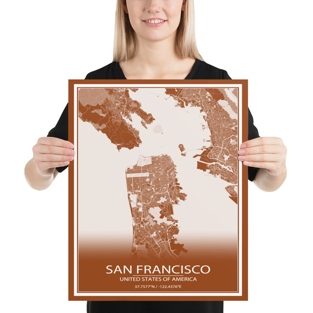 San Francisco Brown and White Paper Map