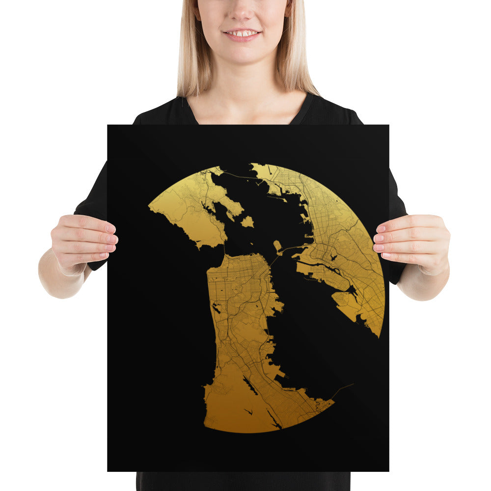 San Francisco Gold on Black Paper Map
